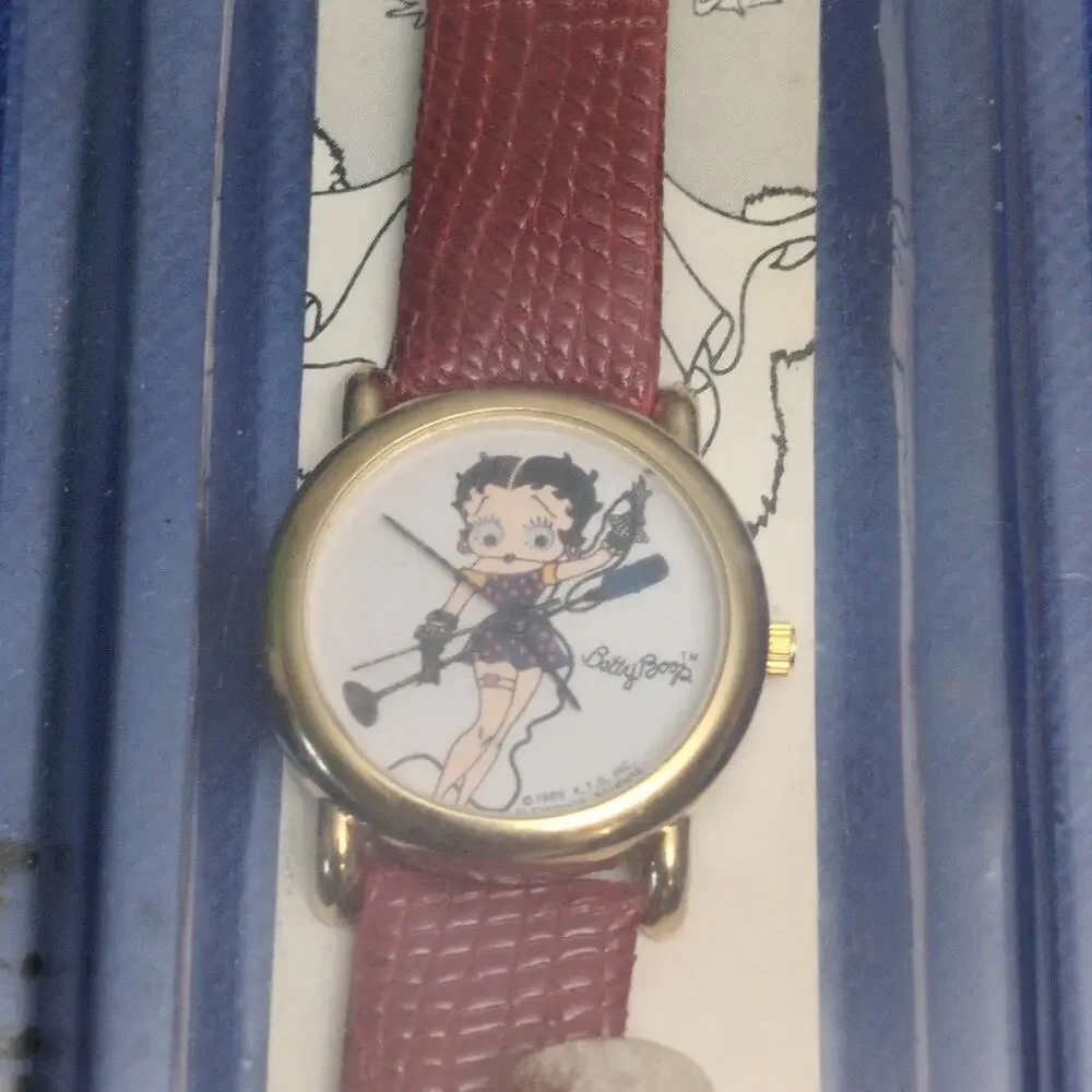 1989 Betty Boop Vintage Ladies Watch Leather Band Red Vintage New Open Box